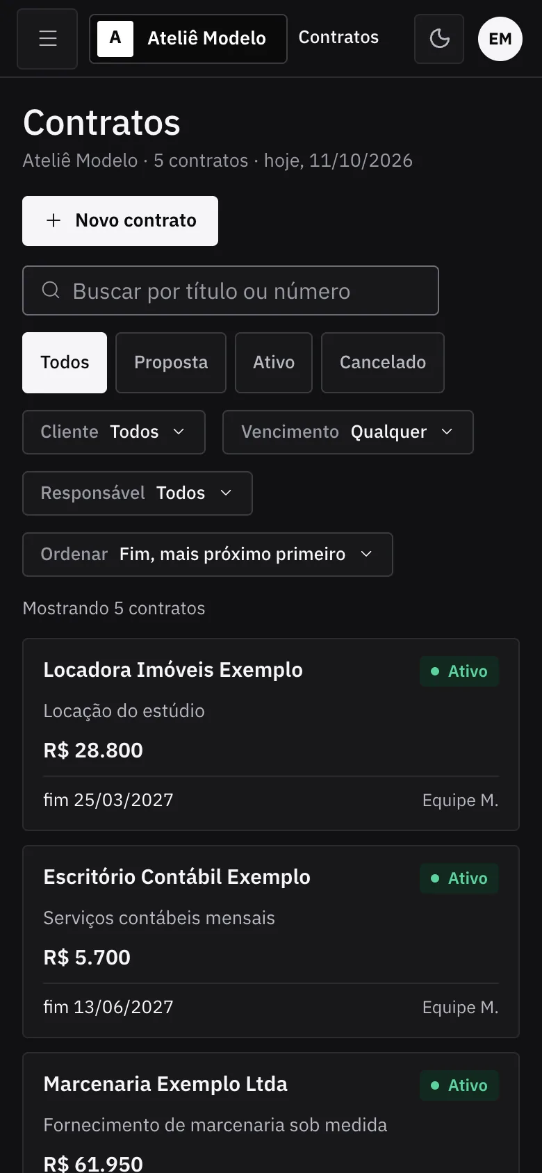 Lista de contratos, celular