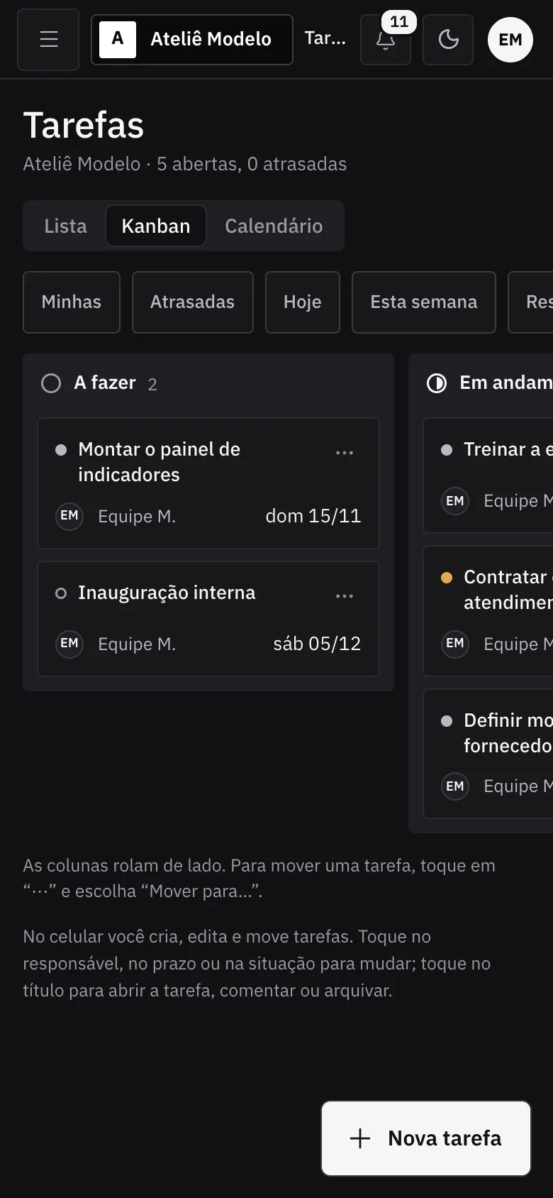 Kanban no celular