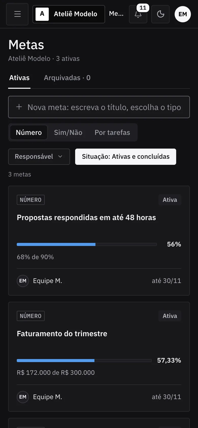 Metas no celular