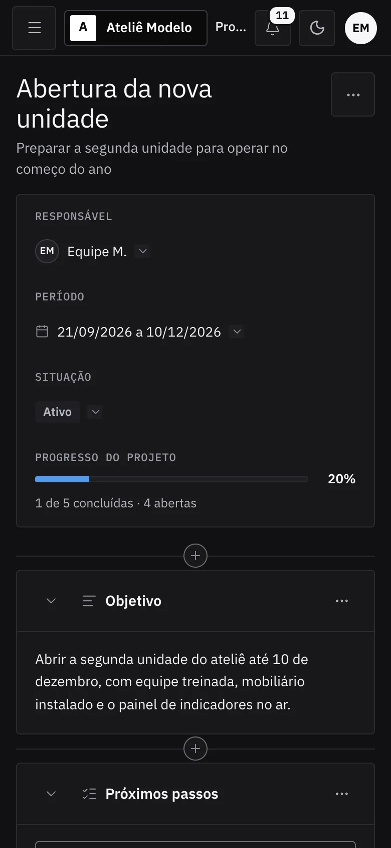 Projeto no celular