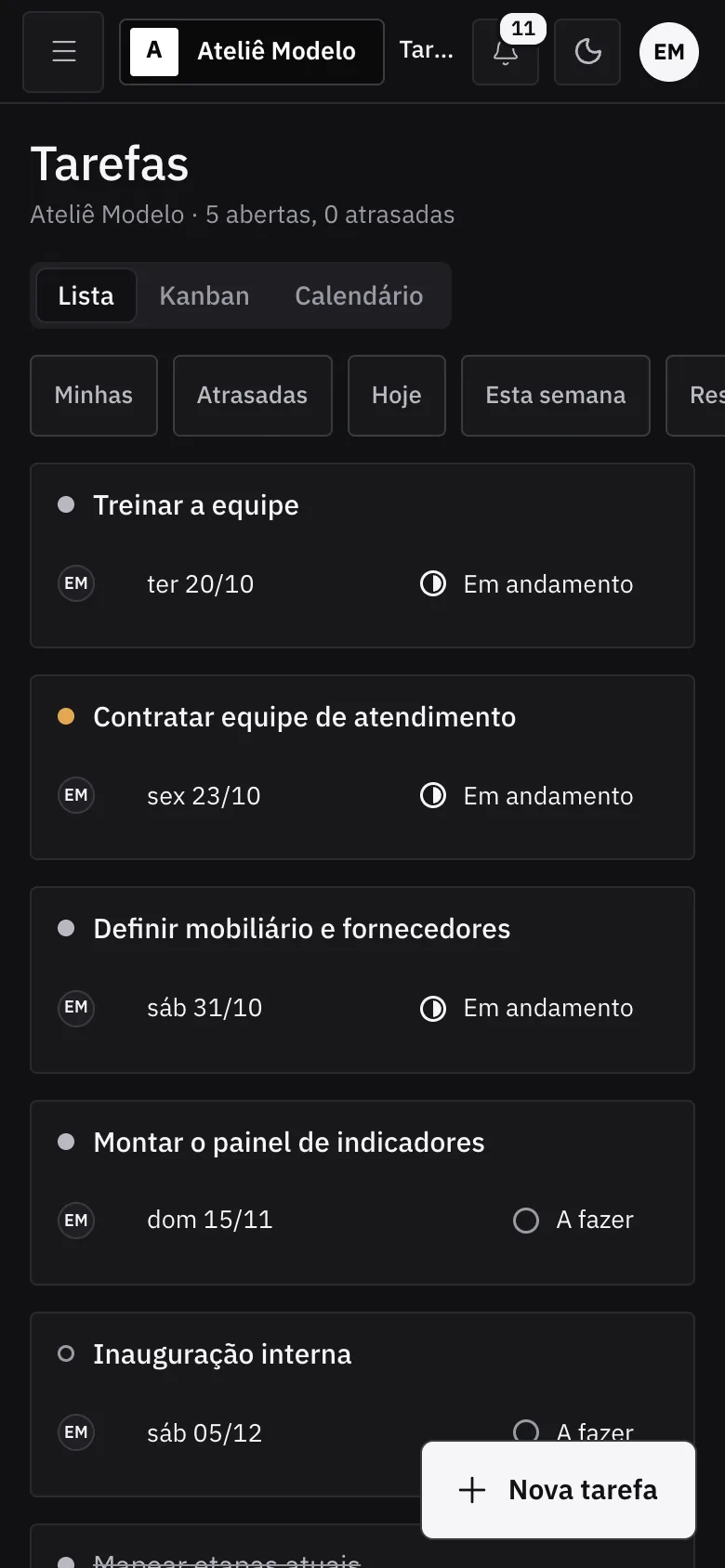 Painel no celular